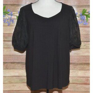 Cute Love Scarlett Women's Black Blouse Plus Size 2X Short Sheer Floral Sleeves